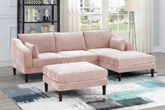 Contemporary 5pcs Modular Sectional Set One Arm Chairs Armless Chair Ottomans L-Shaped Sectional Blush Pink Morgan Fabric
