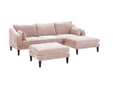 Contemporary 5pcs Modular Sectional Set One Arm Chairs Armless Chair Ottomans L-Shaped Sectional Blush Pink Morgan Fabric
