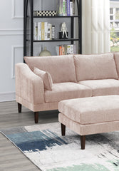 Contemporary 5pcs Modular Sectional Set One Arm Chairs Armless Chair Ottomans L-Shaped Sectional Blush Pink Morgan Fabric