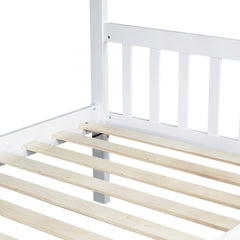 Twin Over Twin Rubber Wood Bunk Bed with Trundle, Convertible into Twin Size Beds, Twin Size Bunk Bed with Ladder and Safety Guardrails, White