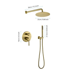 Shower System, Wall Mounted Shower Faucet Set for Bathroom with High Pressure 10" Stainless Steel Rain Shower head Handheld Shower Set, 2 Way Pressure Balance Shower Valve Kit, Brushed Gold