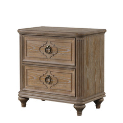 Simple Contemporary 1pc Nightstand Rustic Oak Veneer Solid wood Bedside Table w USB-A And USB-C