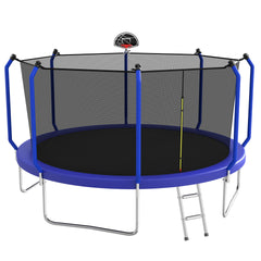 14FT Trampoline with Basketball Hoop, ASTM Approved Reinforced Type Outdoor Trampoline with Enclosure Net