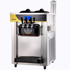 Commercial Ice Cream Maker, 22-30L/H Yield, 2200W Countertop Soft Serve Machine w/ 2x6L Hopper 2L Cylinder LCD Panel Puffing Shortage Alarm, Frozen Yogurt Maker for Restaurant Snack Bar, Silver
