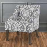 Fabric Upholstered Wooden Accent Chair with Swooping Armrests and Damask Pattern Design, Multicolor