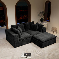 78.8*68.9"Modular sectional sofa seat,Upholstered compressed couch for living room,Bedroom,Apartment,No assembly required,3PC free combination,Plush corduroy fabric,BLACK