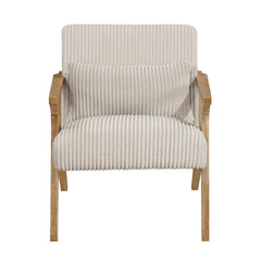 Upholstered Accent Chair with Pillow Beige Soft Corduroy Foam Seat Cushion Solid Rubberwood Modern Home Furniture 1pc