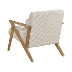 Upholstered Accent Chair with Pillow Beige Soft Corduroy Foam Seat Cushion Solid Rubberwood Modern Home Furniture 1pc
