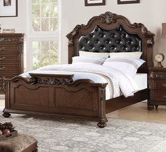 Gorgeous Traditional Antique Cherry 1pc Eastern King Size Bed Tufted Faux Leather Headboard Wooden Bedframe