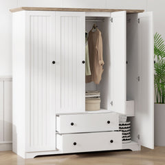 4 Door Wardrobe Armoire Closet with 2 Drawers, White