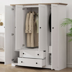 4 Door Wardrobe Armoire Closet with 2 Drawers, White