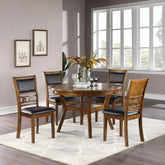 Contemporary Dining 5pc Set Round Table w 4x Side Chairs Walnut Finish Rubberwood Unique Design