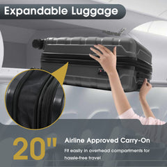 20 Inch Hardshell ABS Carry on Luggage, Durable Expandable Travel Suitcase with Spinner Wheels, TSA Lock