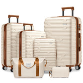 Luggage Sets 6 Piece with Duffel Bags, Hardside Expandable Suitcases with Spinner Wheels TSA Lock, Cream