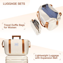 Luggage Sets 6 Piece with Duffel Bags, Hardside Expandable Suitcases with Spinner Wheels TSA Lock, Cream