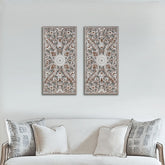 2 PCS Botanical Panel Distressed Carved Wood Wall Decor Set