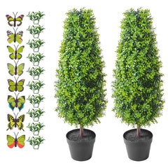 2 Pack 3' Artificial Boxwood Topiary Tree Faux Plant UV Decor In/Outdoor