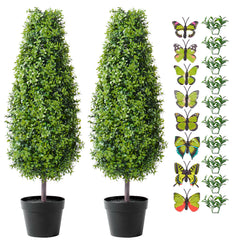 2 Pack 3' Artificial Boxwood Topiary Tree Faux Plant UV Decor In/Outdoor