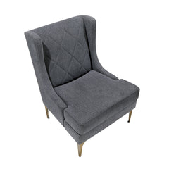 Modern Luxury Dark Gray Chenille Upholstery Wingback Accent Chair 1pc Gold Finish Metal Legs Pocket Coils Diamond Stitched Furniture