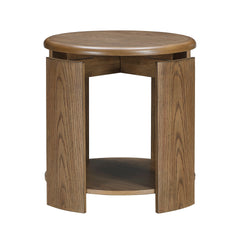 Brown Finish Round End Table with Open Shelf Living Room Furniture 1pc Side Table