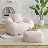 Giant Bean Bag Chair withFootstool, Oversized Bean Bag for Adults and Kids, Faux Fur Shell-Shaped Large Chair with Filler, Stuffed Big Accent Sofa, Floor Sofa for Gaming,Reading Living Room Bedroom