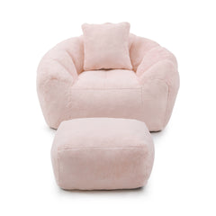 Giant Bean Bag Chair withFootstool, Oversized Bean Bag for Adults and Kids, Faux Fur Shell-Shaped Large Chair with Filler, Stuffed Big Accent Sofa, Floor Sofa for Gaming,Reading Living Room Bedroom