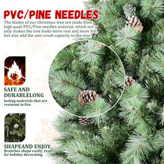 7FT Christmas Tree with 82 Pine Cones – 1348 Tips, Mixed PVC & Hard Needle Branches, Hinged Structure for Easy Setup, Sturdy Metal Stand – Realistic Full Holiday Tree