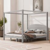 King Size Canopy Platform Bed with Headboard and Support Legs, Grey Wash