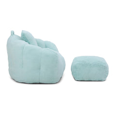 Giant Bean Bag Chair withFootstool, Oversized Bean Bag for Adults and Kids, Faux Fur Shell-Shaped Large Chair with Filler, Stuffed Big Accent Sofa, Floor Sofa for Gaming,Reading Living Room Bedroom