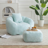 Giant Bean Bag Chair withFootstool, Oversized Bean Bag for Adults and Kids, Faux Fur Shell-Shaped Large Chair with Filler, Stuffed Big Accent Sofa, Floor Sofa for Gaming,Reading Living Room Bedroom