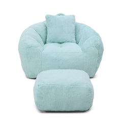 Giant Bean Bag Chair withFootstool, Oversized Bean Bag for Adults and Kids, Faux Fur Shell-Shaped Large Chair with Filler, Stuffed Big Accent Sofa, Floor Sofa for Gaming,Reading Living Room Bedroom