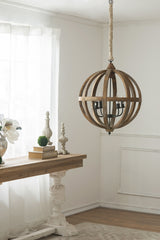4 - Light Wood Chandelier, Hanging Light Fixture with Adjustable Chain for Kitchen Dining Room Foyer Entryway, Bulb Not Included