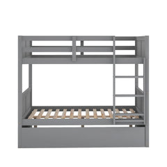 Full Over Full Bunk Bed with Twin Size Trundle, Gray