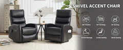 Heat Massage Manual Recliner Chair with Rocker and Swivel in Fabric for Living Room, Black