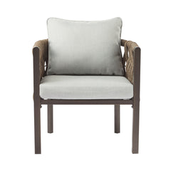 2-Pieces Outdoor Metal Patio Club Chair, Patio Furniture Arm Chair with Cushion, Modern Outdoor Furniture Deep Seating for Porch, Garden, Backyard, Balcony, Brown & Light Grey
