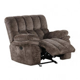 Transitional Style Glider Recliner Track Pillow Top Arms High Density Foam Dark Brown Finish Primary Living Room