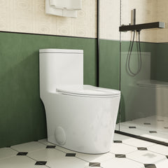 1.1/1.6 GPF Elongated Comfort Height Floor Mounted One-Piece Toilet , CUPC Certified, WaterSense Cetified, Ceramic, White Color, Soft Close Seat
