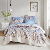 Floral Comforter Set with Bed Sheets Blue Full