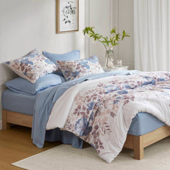 Floral Comforter Set with Bed Sheets Blue Full