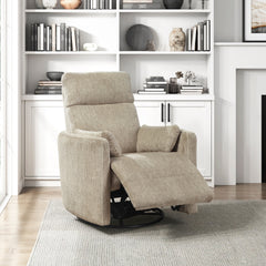 Modern Swivel Glider Reclining Chair Brown Microfiber Upholstery Plush Comfort Matching Pillows Living Room Furniture 1pc