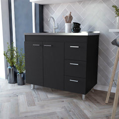 Wenge 2-Door 3-Drawer Kitchen Cabinet