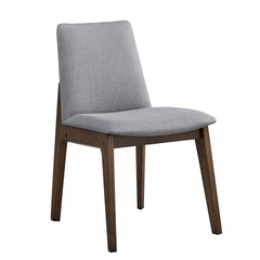 Walnut Finish Side Chairs Set of 2, Gray Fabric Upholstery Seat and Back Wooden Kitchen Casual Dining Furniture