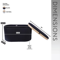 Storage Ottoman with Reversible Wooden Tray Top, Black