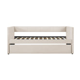 1pc Daybed with Trundle Beige Fabric Upholstery Wooden Frame Modern Home Furniture