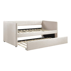 1pc Daybed with Trundle Beige Fabric Upholstery Wooden Frame Modern Home Furniture