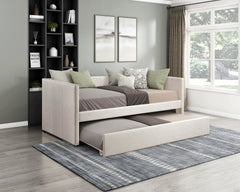 1pc Daybed with Trundle Beige Fabric Upholstery Wooden Frame Modern Home Furniture