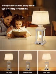 20.5" Set of 2 Vintage Table Lamps for Living Room,Farmhouse Industrial Nightstand Lamp with USB C+A & Outlet,White Bedside Lamps for End Table with Nightlight(Including Light Bulbs)