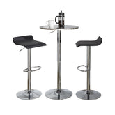 Bistro Round-Ale Contemporary Adjustable Bar Set in Silver and Chrome Metal with Black PVC and Oval Footrest by LumiSource - 3 Piece