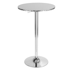Bistro Round-Ale Contemporary Adjustable Bar Set in Silver and Chrome Metal with Black PVC and Oval Footrest by LumiSource - 3 Piece