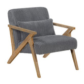 Upholstered Accent Chair with Pillow Gray Soft Corduroy Foam Seat Cushion Solid Rubberwood Modern Home Furniture 1pc